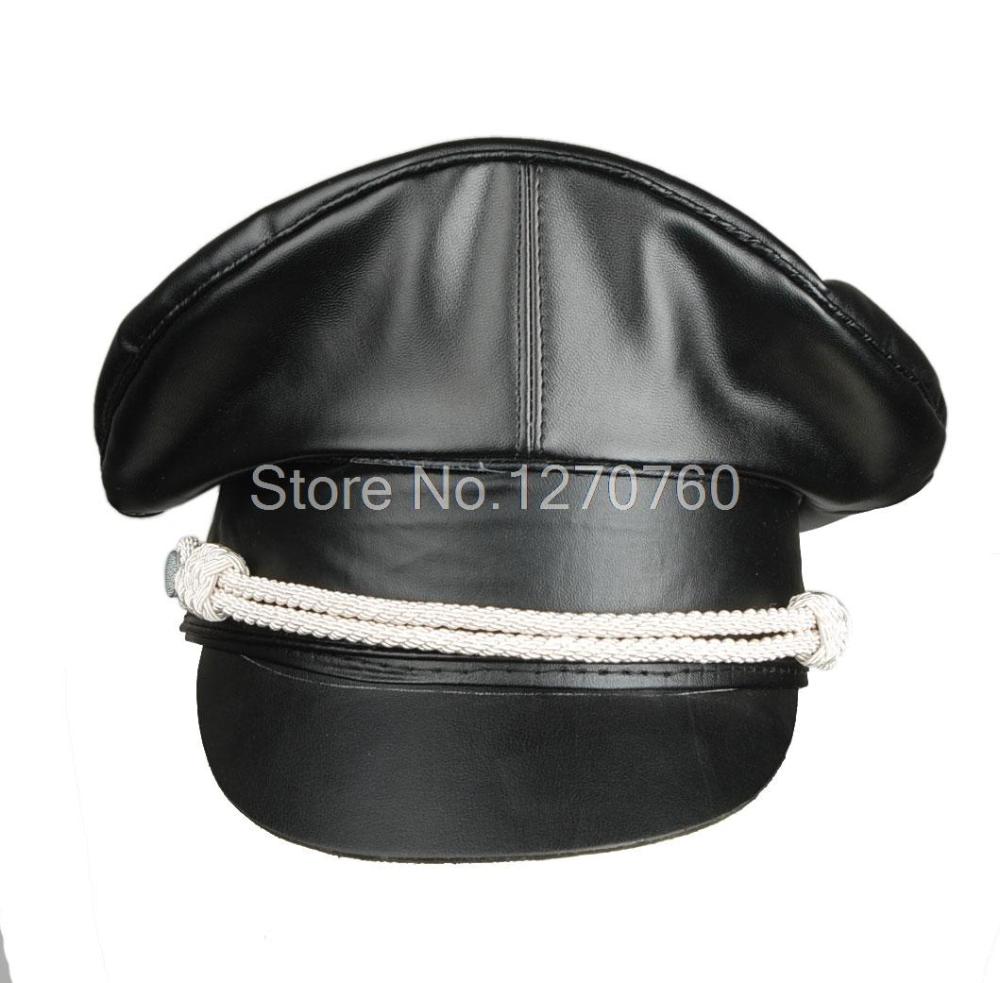Surplus Wwii German Artificial Leather Black Crusher Cap With Silver