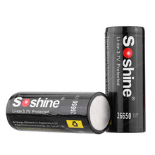 5500mAh 26650 Batteries Soshine 3.7V Protected Rechargeable Batteries Large Capacity Li-ion Lithium Battery Power Sources 2PCS