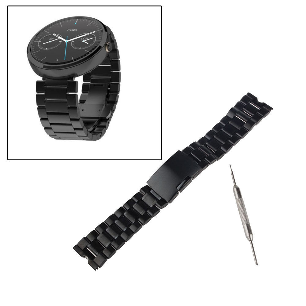 Men and women Black 22mm Stainless Steel Metal Watch Band WatchBandS Strap Bracelet For Motorola Moto