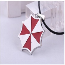Hot Movie The Resident Evil Umbrella Red Protective Umbrella Logo Stainless Steel Leather Chain Pendant Necklace