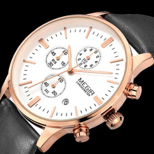  Multi Function Three Small Plate Work Chronometer 100 Leather Strap Rose Gold Quartz Watches Luxury