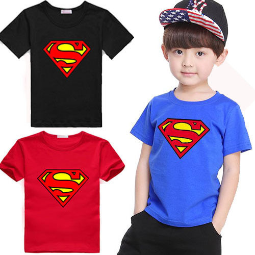 2015 New Kids font b Boys b font Superman Shirts Short Sleeve Cotton Children Costume font