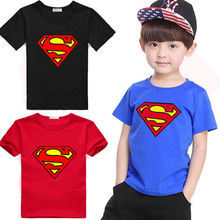 2015 New Kids Boys Superman Shirts Short Sleeve Cotton Children Costume Clothing
