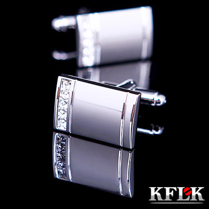 KFLK Jewelry 2014 NEW HOT shirt Silver cufflinks for mens gifts Brand cuff buttons Crystal cuff links High Quality Free Shipping