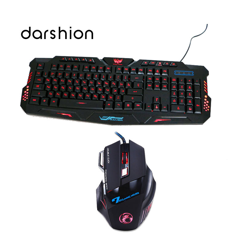 LED keyboard 3-Color Keyboard Switch backlit keyboard+Colorful gaming mouse breathing light eSports Gaming Mouse 7 buttons