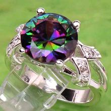 Romantic Fashion Jewelry Mystic Rainbow White Sapphire 925 Silver Unisex Ring Size 6 7 8 9