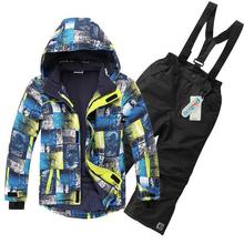 Children’s Winter Clothing Set Boys Windproof Child Ski Suit Outdoor Hooded Sports Jacket+Bib Pants 2pcs Boys Ski Suit