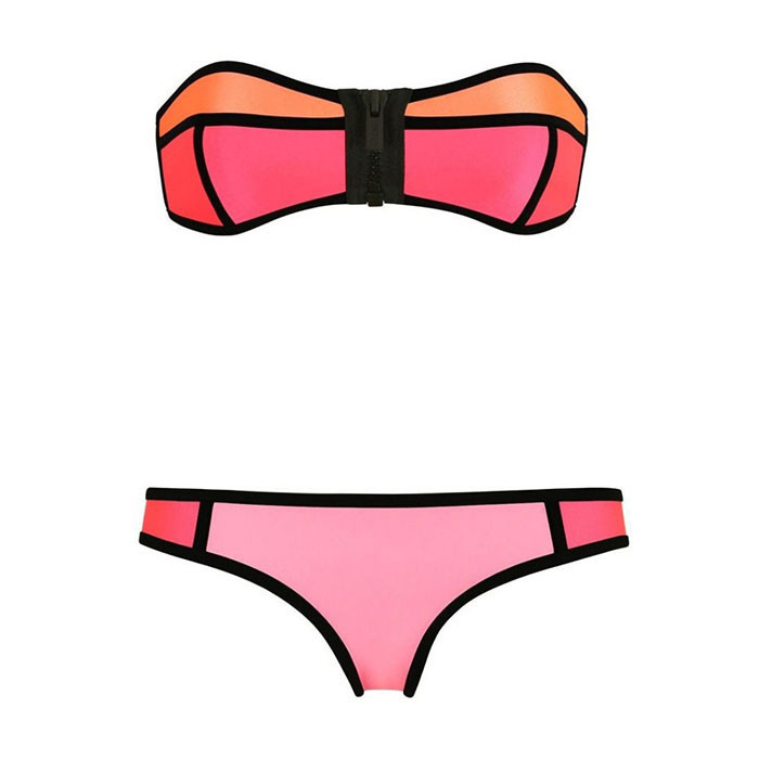 2015 Hot Sale triangl NEOPRENE BIKINI Zipper Push Up Padded Bra Swimsuit zipper top neon Bottoms Neoprene Swimwear For Women (9)