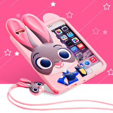 Soft Silicon Cell Phone Cover with Strap Hot Zootopia Judy Hopps Animal Mobile Phone Cases For iPhone 5 5S SE 6 6S 6Plus 6SPlus