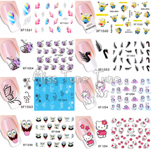 1 Sheet Hot Flower Cats Floral Feather Cartoon Water Transfer Sticker Nail Art Decals Wraps Tattoos Watermark Nail Tools
