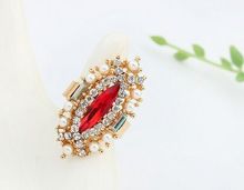 2015 New Fashion Resizable Crystal Gold Plated Pearl Rings For Woman Luxury Vintage Fine Sapphire Wedding