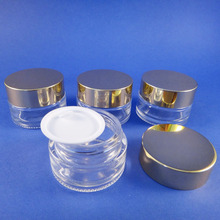 10 PCS 20 ml Gold Aluminum Lid Clear Skin Care Cosmetic Glass Cream Jar (AY200)
