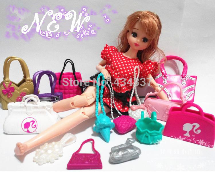 Factory Wholesale Fashionable Casual Bags For Barbie Dolls Mixed Styles Handbags Girl Birthday Gifts Free Shipping 30Pcs/lot