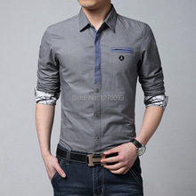 Plus Size M XXXL New 2015 Spring Brand Casual Men Shirt Long Sleeve Slim Fit Denim