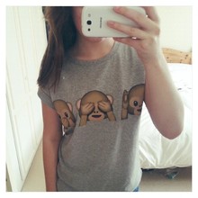 Women T shirt 3D Emoji Tops Fashion 2015 Printed Black White Tees Woman European Style Summer