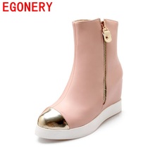 2016 soft pu leather zipper fashion white pink beige ankle boots square heels autumn winter boots motorcycle fashion boots
