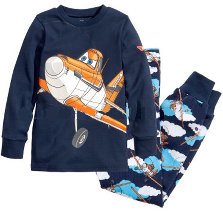 2015 New Children Clothing Set Kids Planes Pajamas Set Boy Long Sleeve Spring Autumn Sleepwear Clothes