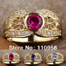 Women Round Red Ruby Purple Amethyst Simulated Diamond Gold Finish 925 Sterling Silver Ring NAL GFL