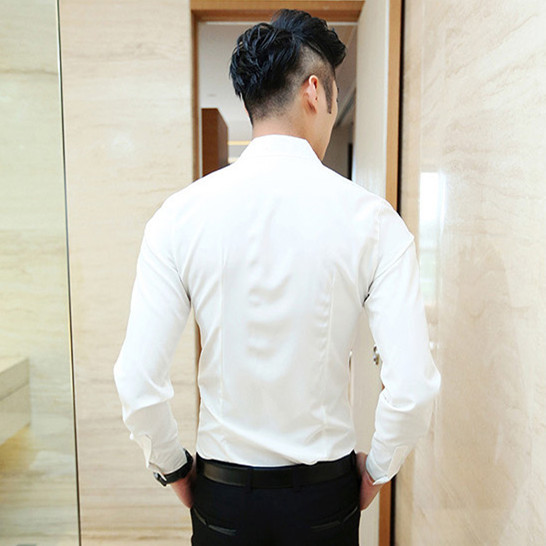 2015 new men s shirt men cultivating solid color V neck long sleeved shirt Men s