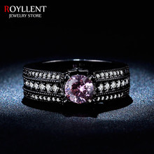 Vintage Black Gold Plated Pink CZ Diamond Jewelry Classic Ring Engagement Wedding Rings For Women Bague Femme Anillos RL245