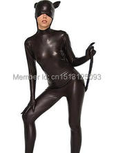 Black Shiny Metallic Catwoman Costume Zentai suit Superhero Cosplay Party costumes the most classic free shipping