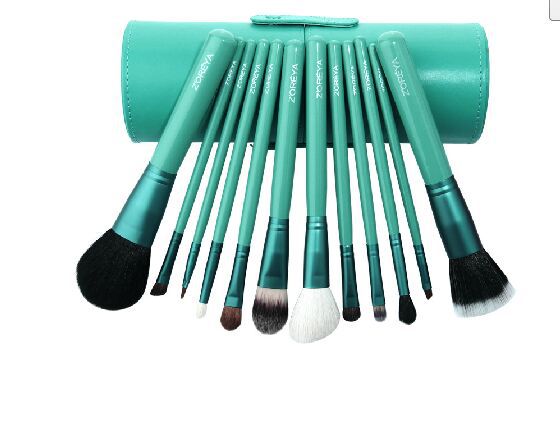 Professional 12pcs Makeup  animal goat hair brushes natural hair green makeup New  Brush  natural