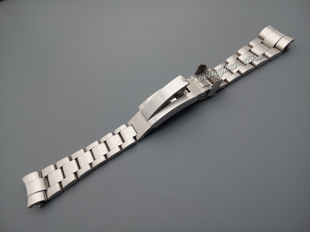 21mm Men strap high quality solid stainless steel watch band curved end deployment clasp buckle for