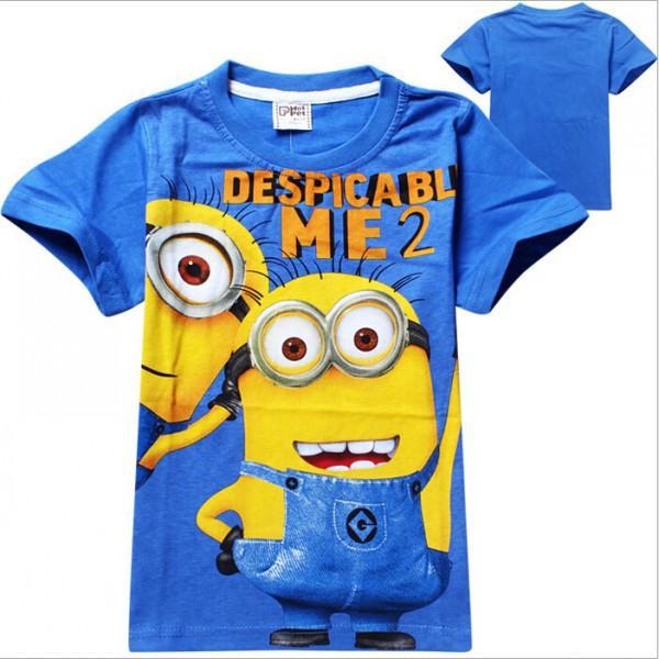 Hot 2015 Despicable Me summer Tee T-shirt girls short sleeve cartoon shirts baby girl shirt cotton tops kids clothes WD2124
