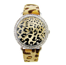 super luxury sexy girl ladies women quartz watch dress style fashion leopard print leather diamond face