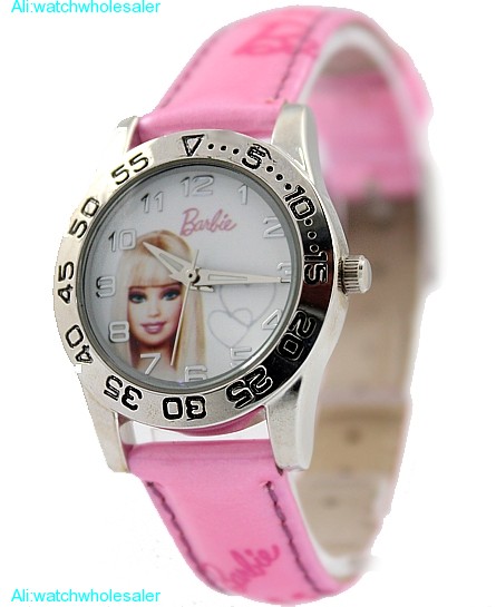 New Pink Band Round PNP Matt Silver Watchcase Children Watch KW055B