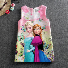 Hot 2016 Girl Dresses Girl Elsa Anna Dresses Butterfly Print Princess Dress Baby Girls Party Dress Kids Clothes 2-8Y vestidos