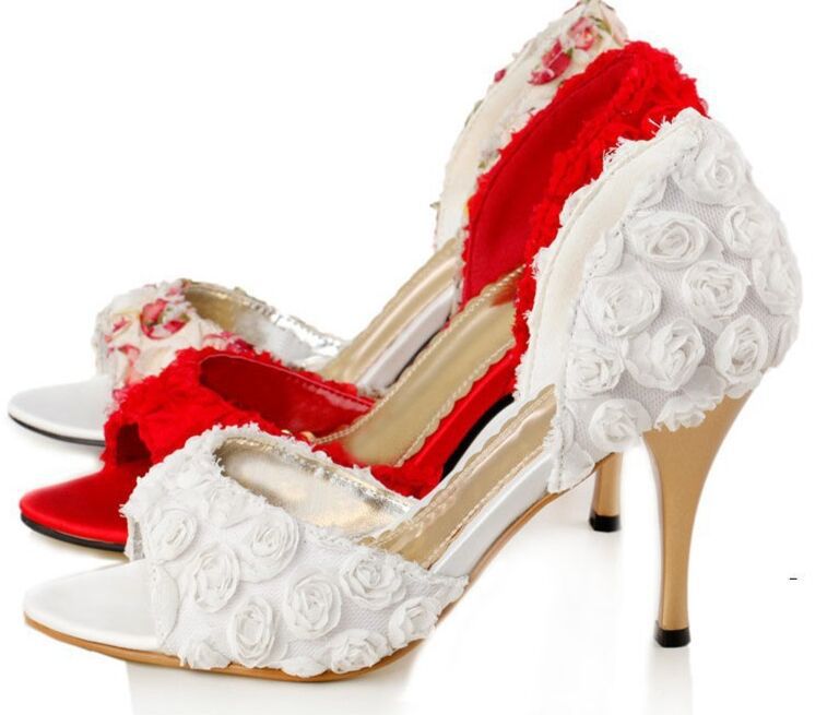 Size 4~9 Genuine Leather Wedding Shoes Rose High Heel Women Shoes Pumps szapatos mujer