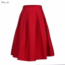 2016 Women Midi Skirt High Waist Skater Tutu Skirts At The Knee Pleated Summer Style School Skirt Sun saia longa casual