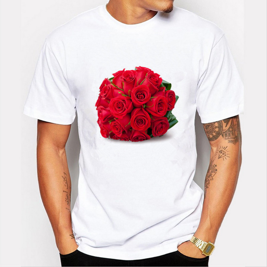 2016 Casual Novelty Men T-shirt Red Rose 3D Prints 21 Colors Short Sleeved Round Neck Man Top Shirt YH-M-33