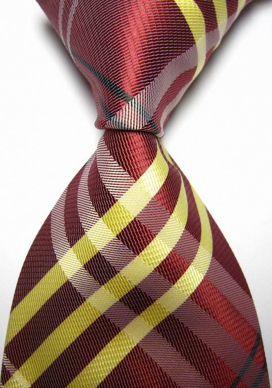 NT0421 Red Curry Plaid Man s New Luxury Silk Polyester Tie Jacquard Woven Classic Business Party