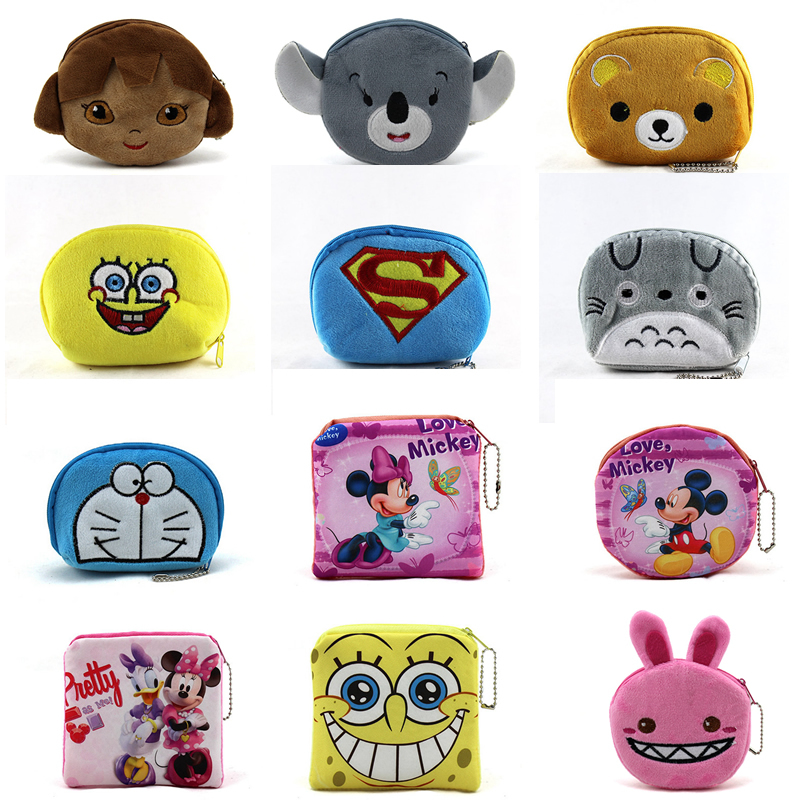 New 2015 Cute Cartoon Totoro Rilakkuma Minnie Mickey Children Plush Coin Purse Zip Change Purse Wallet