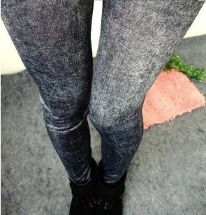 Fashion Design Solid Slim Skinny Printed Thin Denim Leggings for Women Black Blue Fake Jeans Legging