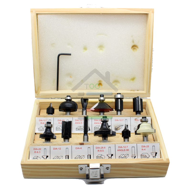 Free shipping New 12pcs 1 4 Wood Router Bit Set Tungston Carbide Rotary Tool Wood Woodworking