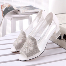 2016 High Wedge Heel Sandals Rhinestone Flower Style Peep toe Transparent Shoes Women s Summer Shoes