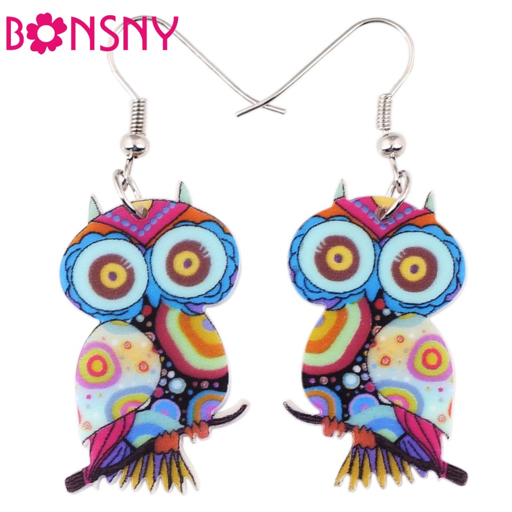 Bonsny Drop Owl Earrings Big Long Dangle Earring Acrylic Cute Pattern Fashion Jewelry For Women 2015