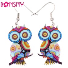 1 pair owl cute lovely printing drop earrings acrylic new 2014 design spring/summer style for girls woman jewelry