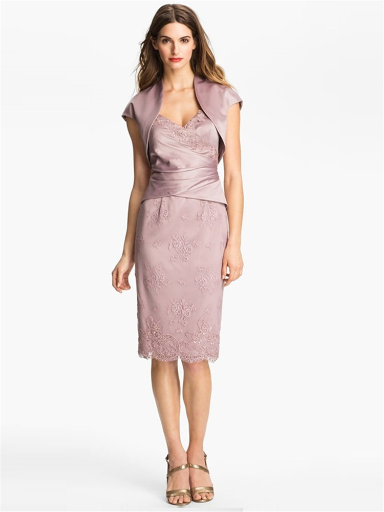 Lace Skirt Modest Mother Of The Bride Dresses Knee Length With Jacket