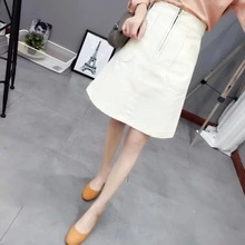 Fashion Women Linen Cotton Slim Office Skirts Women Summer Skirt 2016 Black White Knee Length A-Line Skirt High Waist Skirts