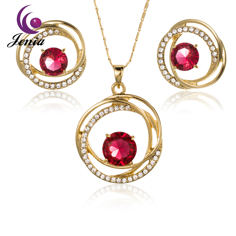 JENIA Ruby Jewelry Set for Women 18K Real Gold Plated Austrian Crystal