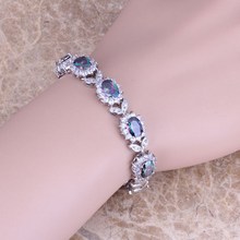Rainbow Mystic & White Topaz 925 Sterling Silver Overlay Hyperlink Chain Bracelet 7 inch Free Delivery & Jewellery Bag S0397