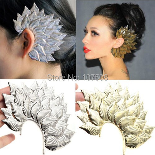 Cool Punk Gothic Sexy Woman Big Leaf Leaves Feather Ear Cuff Earring Brooch Wrap
