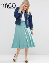 2016 Casual Midi Skater Skirt Fashion Press Stud Placket Office Skirts Plus Size High Waist All Match Women A Line Skirt 5XL 6XL