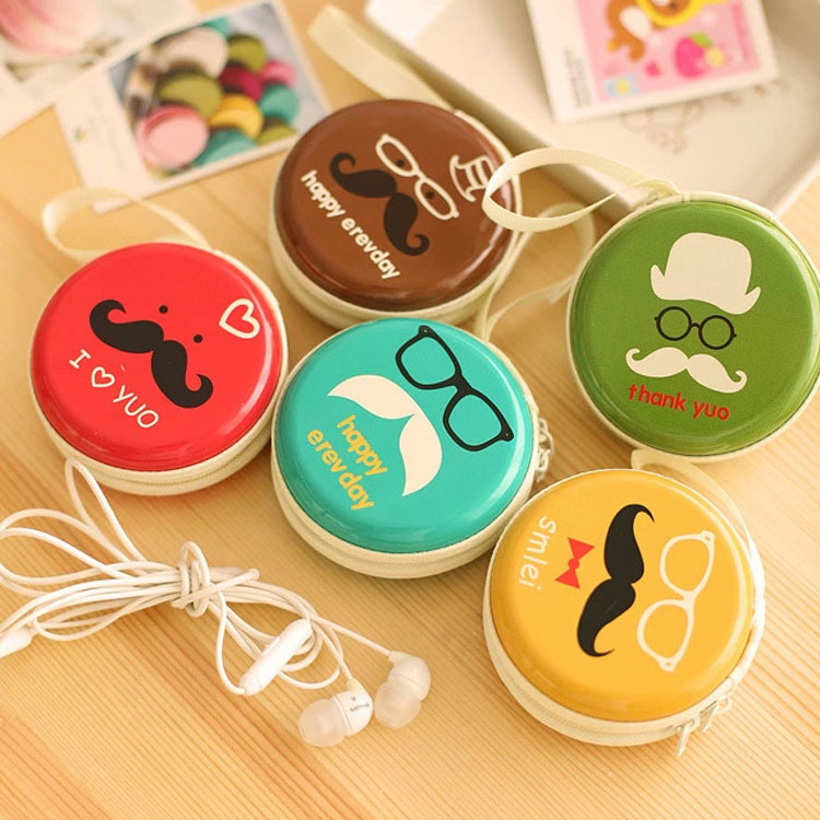 Hot Sale Fashion Earphone Holder Case Bags Cute Big Beard Face Designs Round Portable Coin Purse