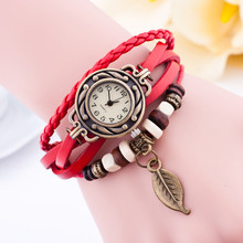 Cheap!! Hot Sale Vintage Watch Women New Fashion Brand Hanging Leaves Wristwatch Leather Strap Causal Watch Analog Quartz Watch