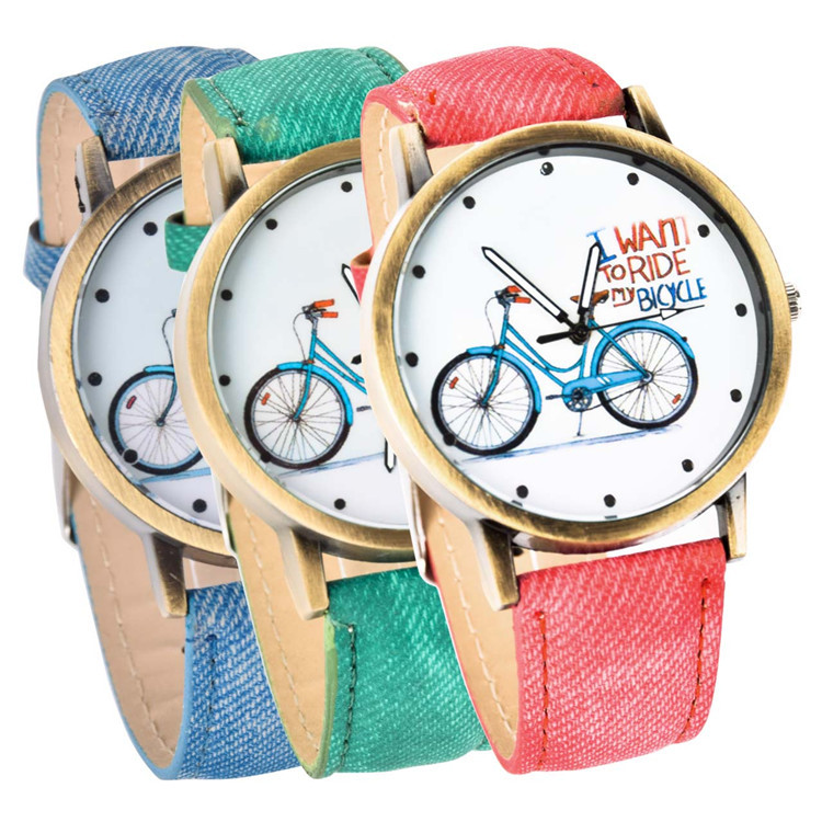 lackingone relojes mujer 2015 Fashion relogio feminino hot sale watch women Bike Bronze Jean Fabric Band